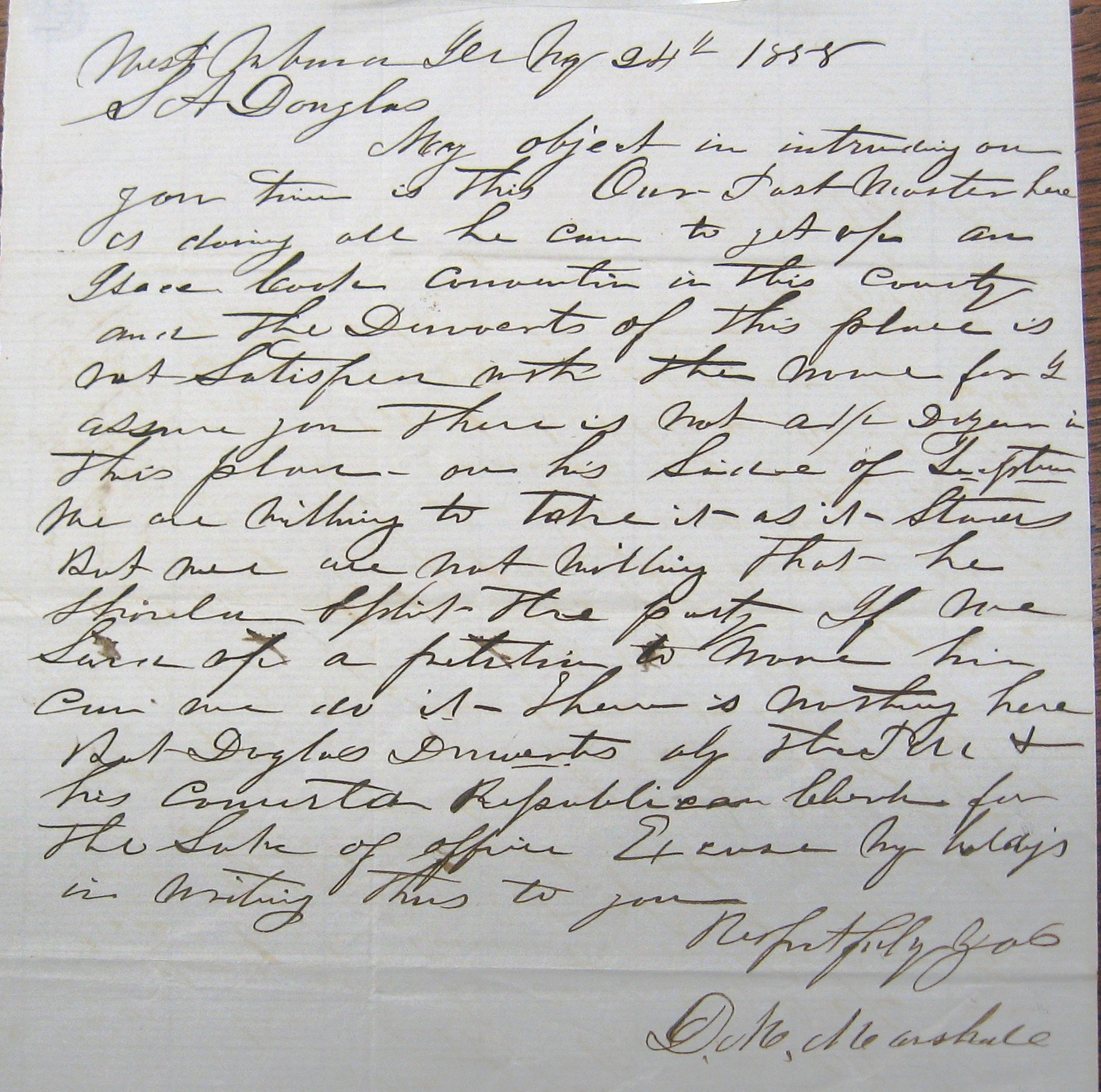 Correspondence, D.M. Marshall to Sen. Douglas, May 24, 1858